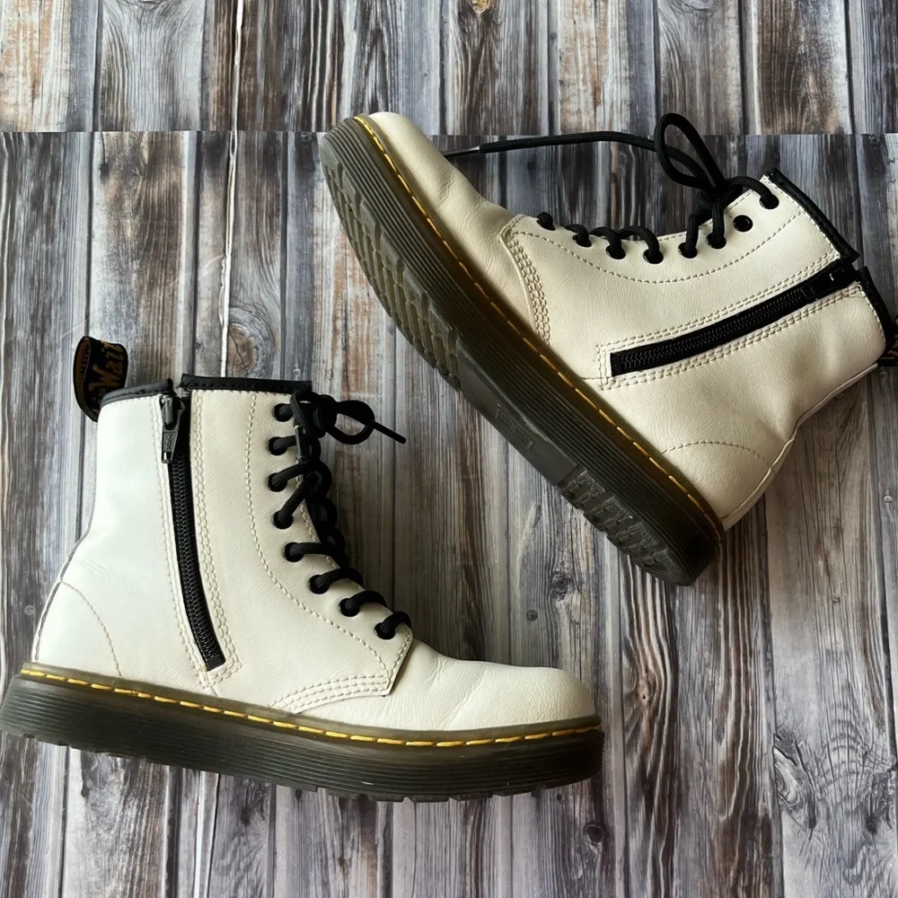 Dr.Martens Kids' Zavala White Combat Lace Up Boot
